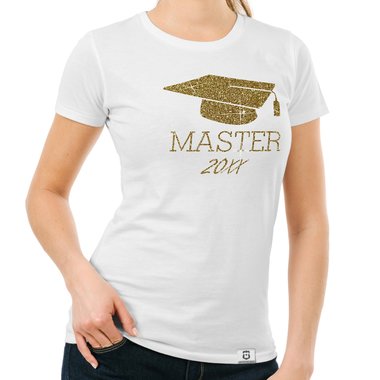 Damen T-Shirt - Master mit Wunschjahr weiss-gold XXL