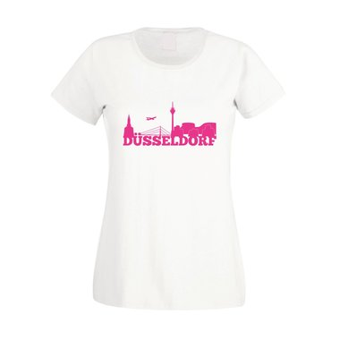 Dsseldorf Skyline - Damen T-Shirt fuchsia-weiss XS
