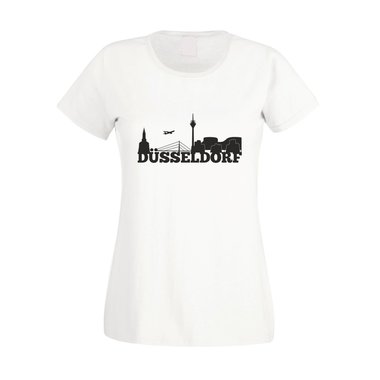 D�sseldorf Skyline - Damen T-Shirt weiss-schwarz XXL