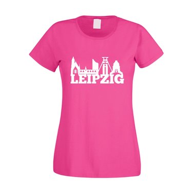 Leipzig Skyline - Damen T-Shirt fuchsia-weiss XS