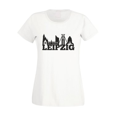 Leipzig Skyline - Damen T-Shirt weiss-schwarz XXL