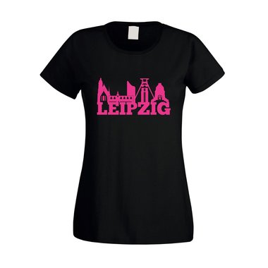 Leipzig Skyline - Damen T-Shirt weiss-schwarz XXL