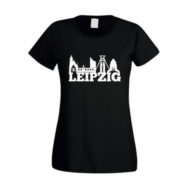 Leipzig Skyline - Damen T-Shirt weiss-schwarz XXL