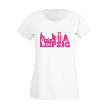 Leipzig Skyline - Damen T-Shirt weiss-schwarz XXL