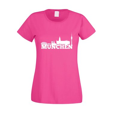 M�nchen Skyline - Damen T-Shirt fuchsia-weiss XS