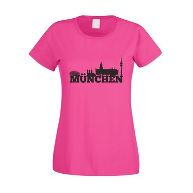 M�nchen Skyline - Damen T-Shirt fuchsia-weiss XS