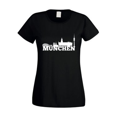 M�nchen Skyline - Damen T-Shirt fuchsia-weiss XS