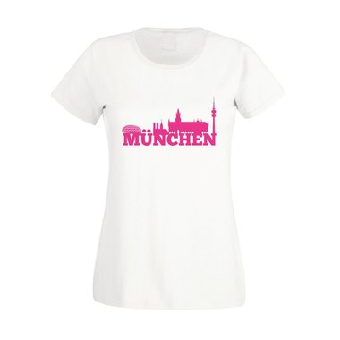 M�nchen Skyline - Damen T-Shirt weiss-schwarz XXL