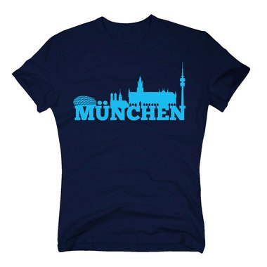 München Skyline - Herren T-Shirt dunkelblau-weiss S