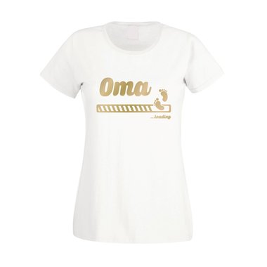 Oma loading - Damen T-Shirt weiss-gold XXL