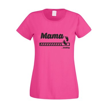 Mama loading - Damen T-Shirt fuchsia-schwarz XS