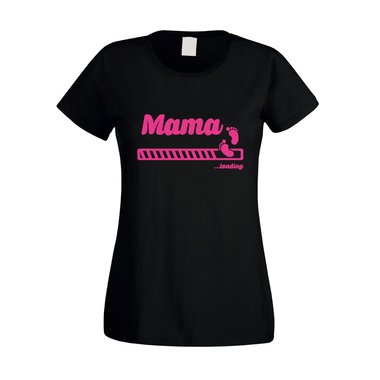 Mama loading - Damen T-Shirt fuchsia-schwarz XS
