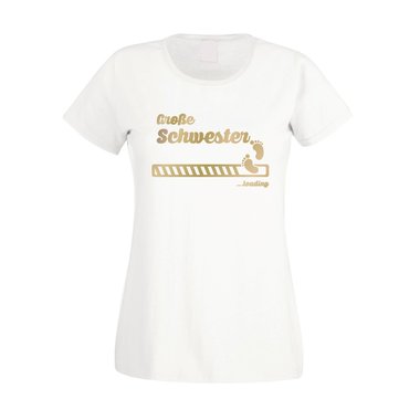 Gro�e Schwester loading - Damen T-Shirt weiss-gold XXL