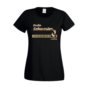 Gro�e Schwester loading - Damen T-Shirt weiss-gold XXL