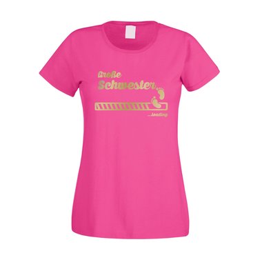 Gro�e Schwester loading - Damen T-Shirt weiss-gold XXL