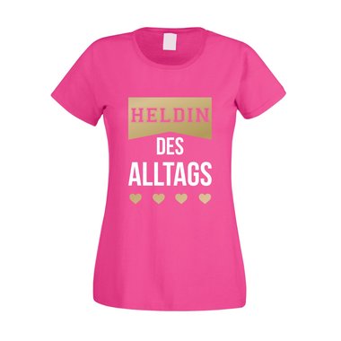 Damen T-Shirt - Heldin des Alltags fuchsia-gold XS
