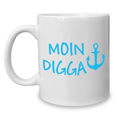 Kaffeebecher - Tasse - Moin Digga weiss-schwarz