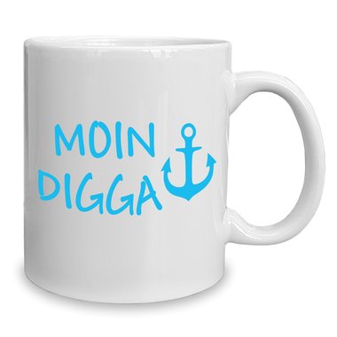 Kaffeebecher - Tasse - Moin Digga weiss-schwarz