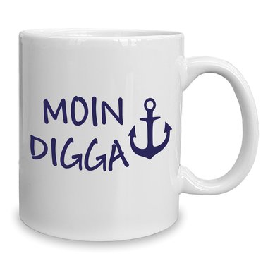Kaffeebecher - Tasse - Moin Digga weiss-schwarz