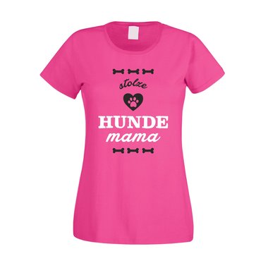 Damen T-Shirt - Stolze Hunde Mama fuchsia-schwarz XS