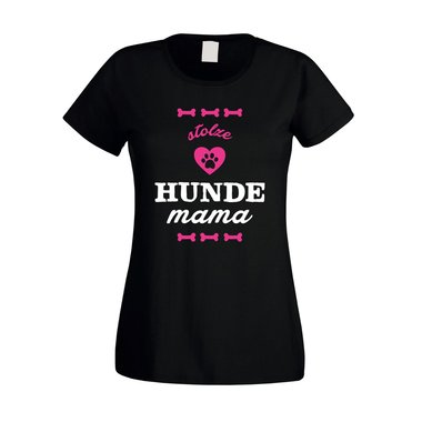 Damen T-Shirt - Stolze Hunde Mama fuchsia-schwarz XS