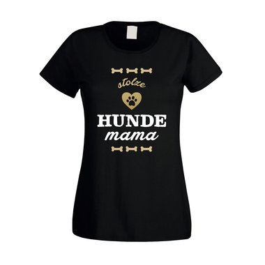 Damen T-Shirt - Stolze Hunde Mama fuchsia-schwarz XS
