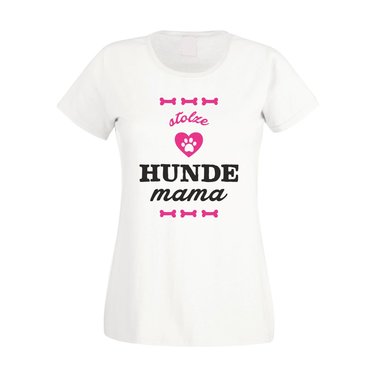 Damen T-Shirt - Stolze Hunde Mama fuchsia-schwarz XS