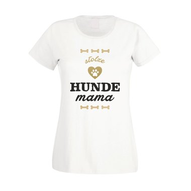Damen T-Shirt - Stolze Hunde Mama fuchsia-schwarz XS
