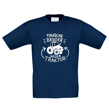 Kinder T-Shirt - Tausche Bruder gegen Traktor dunkelblau-weiss 98-104