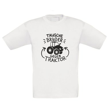 Kinder T-Shirt - Tausche Bruder gegen Traktor dunkelblau-weiss 98-104