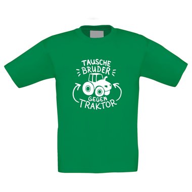 Kinder T-Shirt - Tausche Bruder gegen Traktor dunkelblau-weiss 98-104