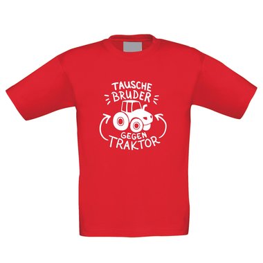 Kinder T-Shirt - Tausche Bruder gegen Traktor dunkelblau-weiss 98-104