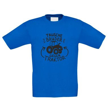 Kinder T-Shirt - Tausche Bruder gegen Traktor dunkelblau-weiss 98-104