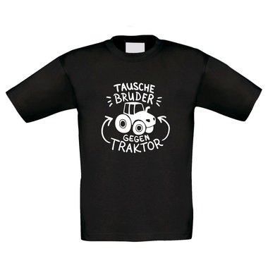 Kinder T-Shirt - Tausche Bruder gegen Traktor dunkelblau-weiss 98-104