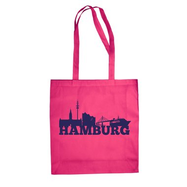 Jutebeutel - Hamburg Skyline fuchsia-dunkelblau