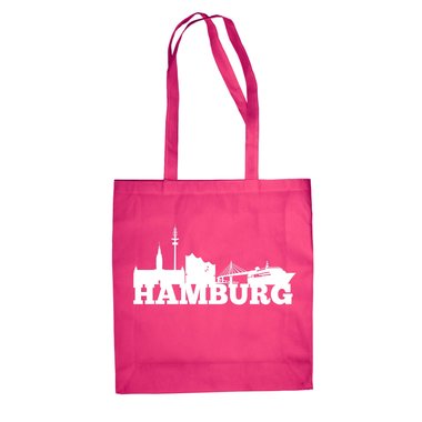 Jutebeutel - Hamburg Skyline fuchsia-dunkelblau