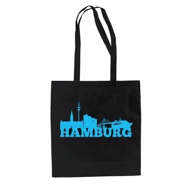 Jutebeutel - Hamburg Skyline fuchsia-dunkelblau