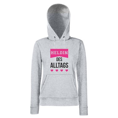Damen Hoodie - Heldin des Alltags heathergrey-fuchsia XS
