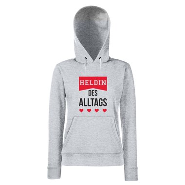 Damen Hoodie - Heldin des Alltags heathergrey-fuchsia XS