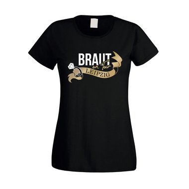 Damen T-Shirt - JGA - Braut on Tour - Leipzig weiss-gold XXL