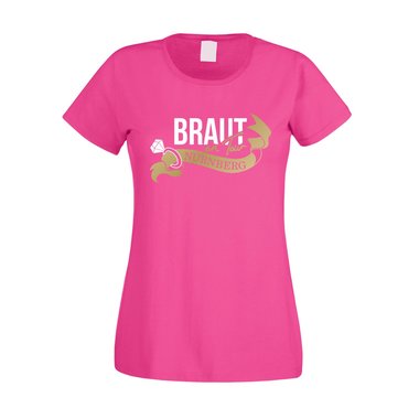 Damen T-Shirt - JGA - Braut on Tour - Nrnberg fuchsia-gold XS