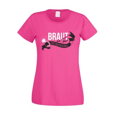 Damen T-Shirt - JGA - Braut on Tour - Nrnberg fuchsia-gold XS
