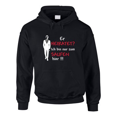 Herren Hoodie - Er heiratet - Ich bin nur zum Saufen hier - Suit schwarz-weiss XS