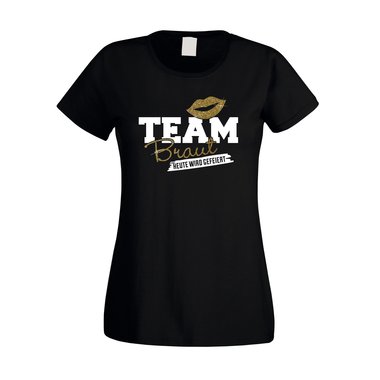 Damen JGA T-Shirt - Glitzer - Team Braut - Heute wird gefeiert fuchsia-silberglitzer XS