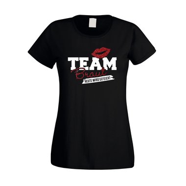 Damen JGA T-Shirt - Glitzer - Team Braut - Heute wird gefeiert fuchsia-silberglitzer XS