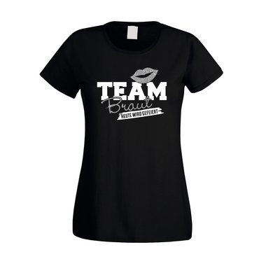 Damen JGA T-Shirt - Glitzer - Team Braut - Heute wird gefeiert fuchsia-silberglitzer XS