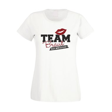 Damen JGA T-Shirt - Glitzer - Team Braut - Heute wird gefeiert fuchsia-silberglitzer XS