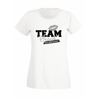 Damen JGA T-Shirt - Glitzer - Team Braut - Heute wird gefeiert weiss-silberglitzer XXL