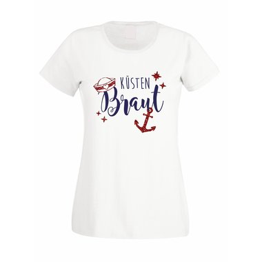 Damen JGA T-Shirt - Kstenbraut - Glitzer weiss-rotglitzer XXL