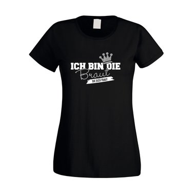 Damen JGA T-Shirt - Ich bin die Braut, die sich traut - Glitzer fuchsia-goldglitzer XS